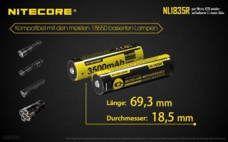 Nitecore 18650er 3500 mAh mit Micro USB Ladeanschluß