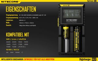 Nitecore Digicharger D2 EU - AAA, AA, RCR123, 18650er Lader