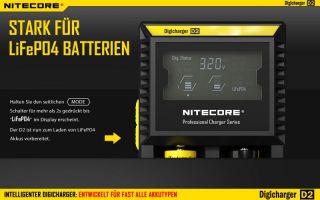 Nitecore Digicharger D2 EU - AAA, AA, RCR123, 18650er Lader