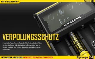 Nitecore Digicharger D4 - AAA, AA, RCR123, 18650er Lader