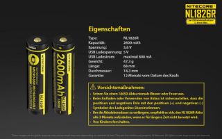 Nitecore 18650er 2600 mAh mit Micro USB Ladeanschlu