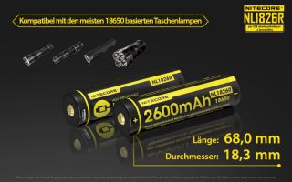 Nitecore 18650er 2600 mAh mit Micro USB Ladeanschlu