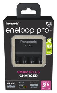 Panasonic Ladegert Smart & Quick Charger BQ-CC55E + 4x eneloop Pro AA Akku