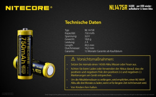 Nitecore 14500er 750 mAh NL1475R protected